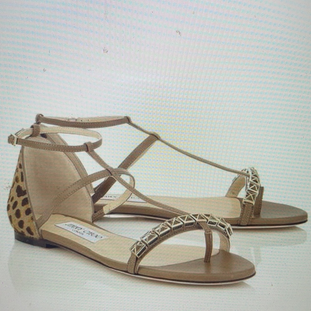 Jimmy Choo leather and animal print sandals